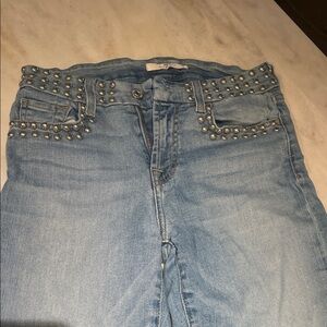 7 For All Mankind Light Blue High Rise Studded Jeans